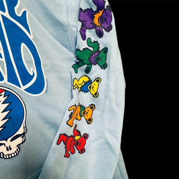 Liquid Blue Grateful Dead Logo Print Lightweight Hoodie in Sky Blue Size Medium - Picture 3 of 8